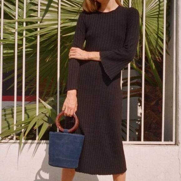 Simon Miller NEW Ribbed Black Dress Flare Sleeves Womens Size XL NWT Bodycon - Picture 5 of 16